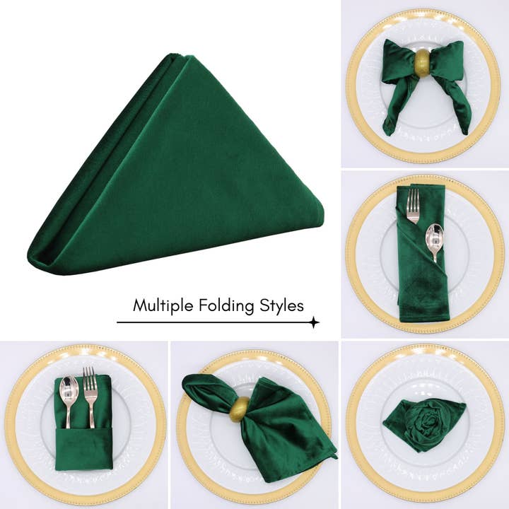 YOUR CHAIR COVERS - Wholesale Dinner & Cloth Napkin - 10 Pack 20 Inch Velvet Cloth Napkins Emerald Green2