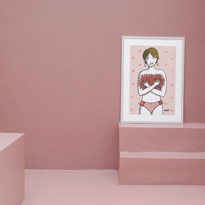 Poster _ Pink October _ Woman for wholesale by Les crayons de Valentine