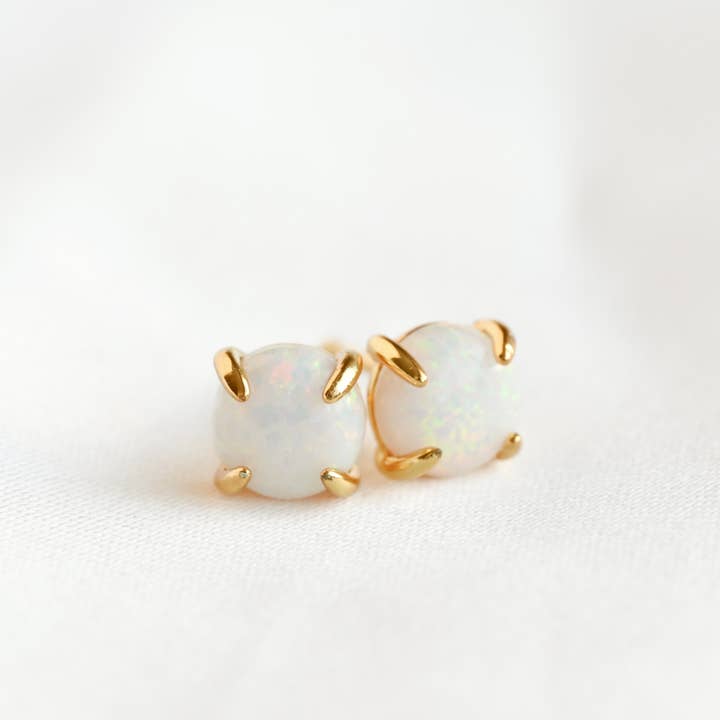 Blueyejewelry - Wholesale Stud/Post Earrings - 925 Silver Opal Studs - Sterling Silver Round Opal Earrings 2