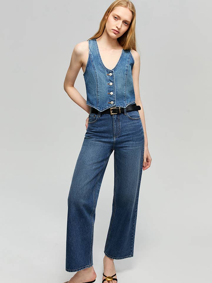 Blue Horizon Denim Vest for wholesale by Hey Joanie