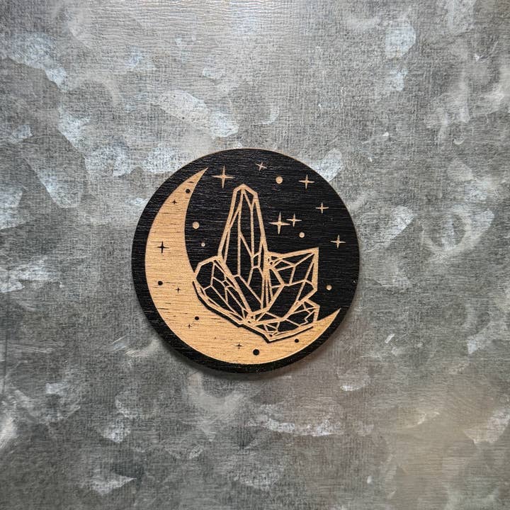 Circle Moon Crystal Wood Magnet for wholesale by Blaze Design Co.