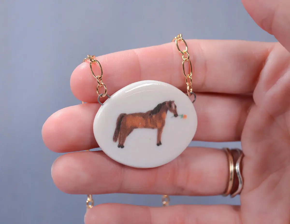 Juice Ceramics Handmade Pottery and Jewelry - Wholesale Pendant/Charm Necklace - Horse Portrait Necklace1