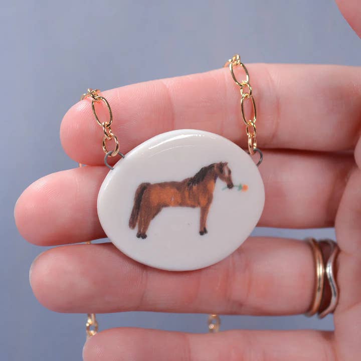 Juice Ceramics Handmade Pottery and Jewelry - Wholesale Pendant/Charm Necklace - Horse Portrait Necklace1