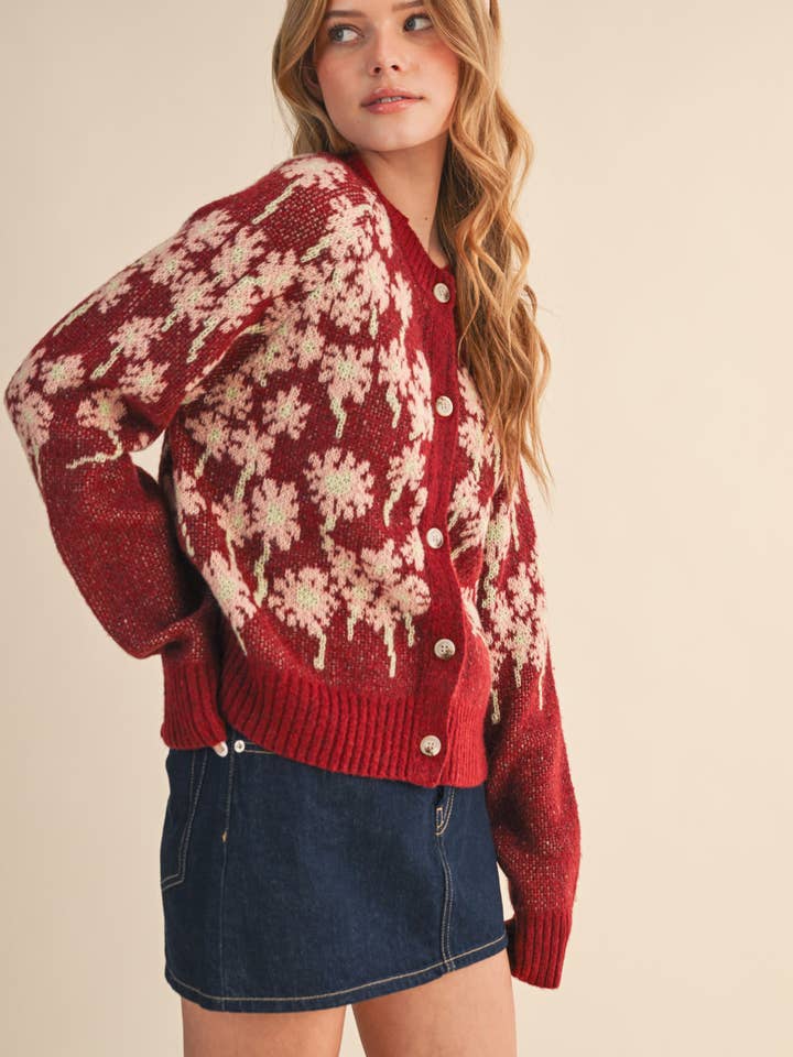 &MERCI - Wholesale Cardigan - Women's - FLORAL KNIT BUTTON DOWN SWEATER CARDIGAN MSW1123854