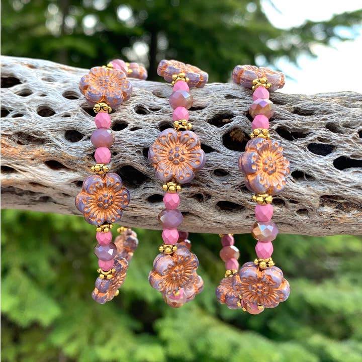 Marlene VanBeek Jewelry - Venta al por mayor Pulsera de cuentas - Pulsera Elástica Cardada Aster - Flores de Jardín Rosas8