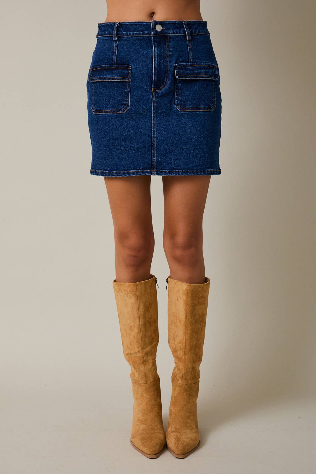 POCKET DETAIL STRETCH DENIM MINI SKIRT for wholesale on Faire