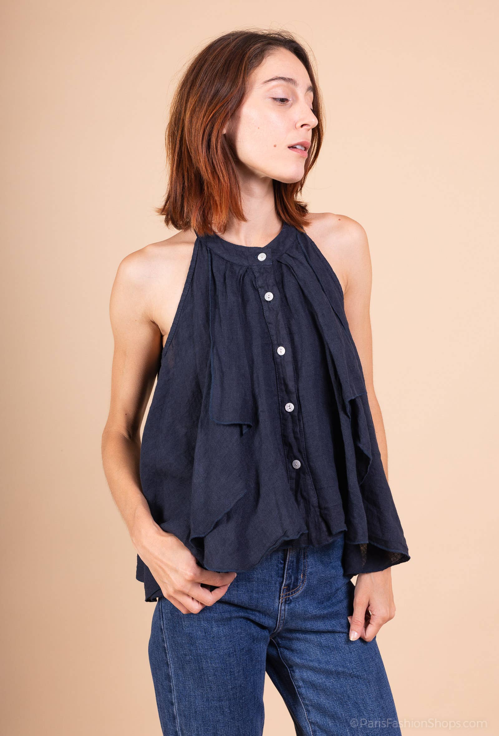 Shyloh - Wholesale Button Down Shirt - Women's - Ruffled linen top 158191