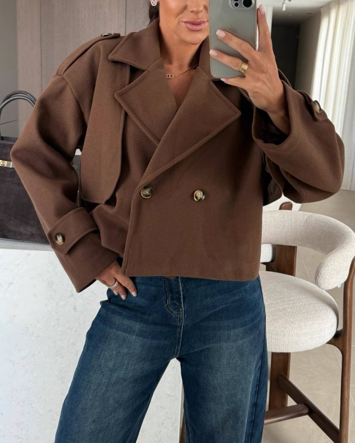 Rosa Clothing - Wholesale Jacket - Women's - Chic Cropped Double Breasted Trench Coat1