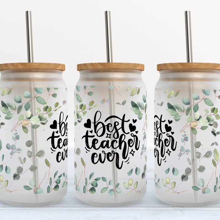 Meilleur professeur de tous les temps 16oz verre dépoli Libbey pour la vente par Kate Haven Glass Tumblers for Every Occasion