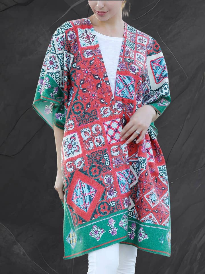 JC090304 Cashmere Blend Paisley Patchwork Thick Ruana for wholesale by JC Sunny Fashion