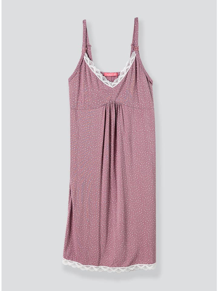 Ohma Barcelona – Großhandel Stillkleid – Schwangerschafts- & Stillmode – Stillnachthemd mit Tupfen und Spitze5