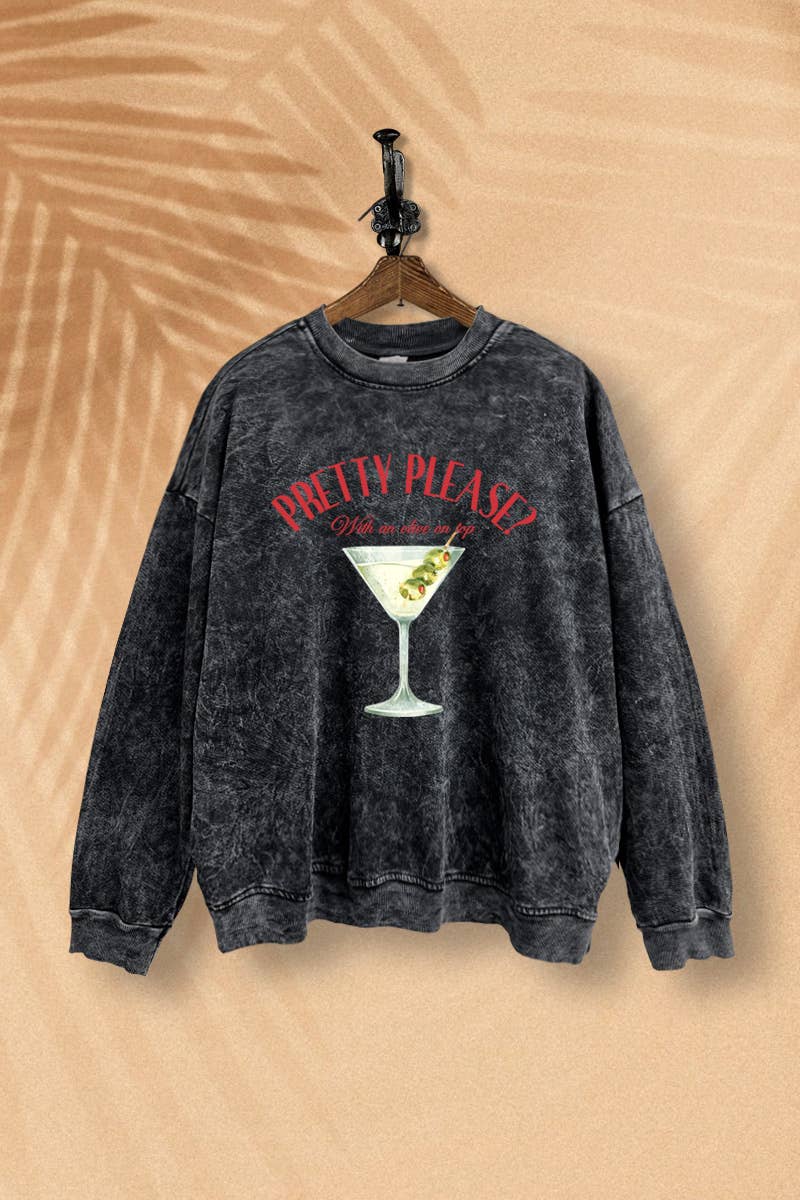VINTAGE POINT USA – wholesale Sweatshirt med tryck - Dam – MARTINI "PRETTY PLEASE" GRAFISK MINERALTÄVTTAD SWEATSHIRT0