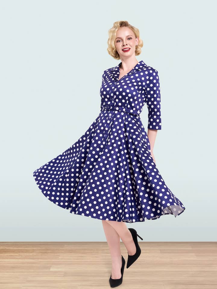 Vestido Azul Marino Christine Polka 3/4 para venta al por mayor de Lindy Bop / Econotrom S.L.