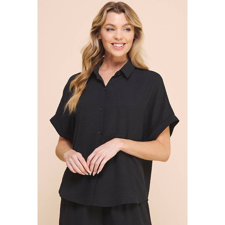 Dolman de manga corta Airy con puños enrollados para venta al por mayor de Allie Rose