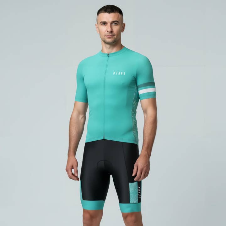 Maillot de route pour homme Ozark Cycling Teal Core – Respirant, coupe performance avec rangement à quatre poches pour la vente par Urban Cycling Apparel