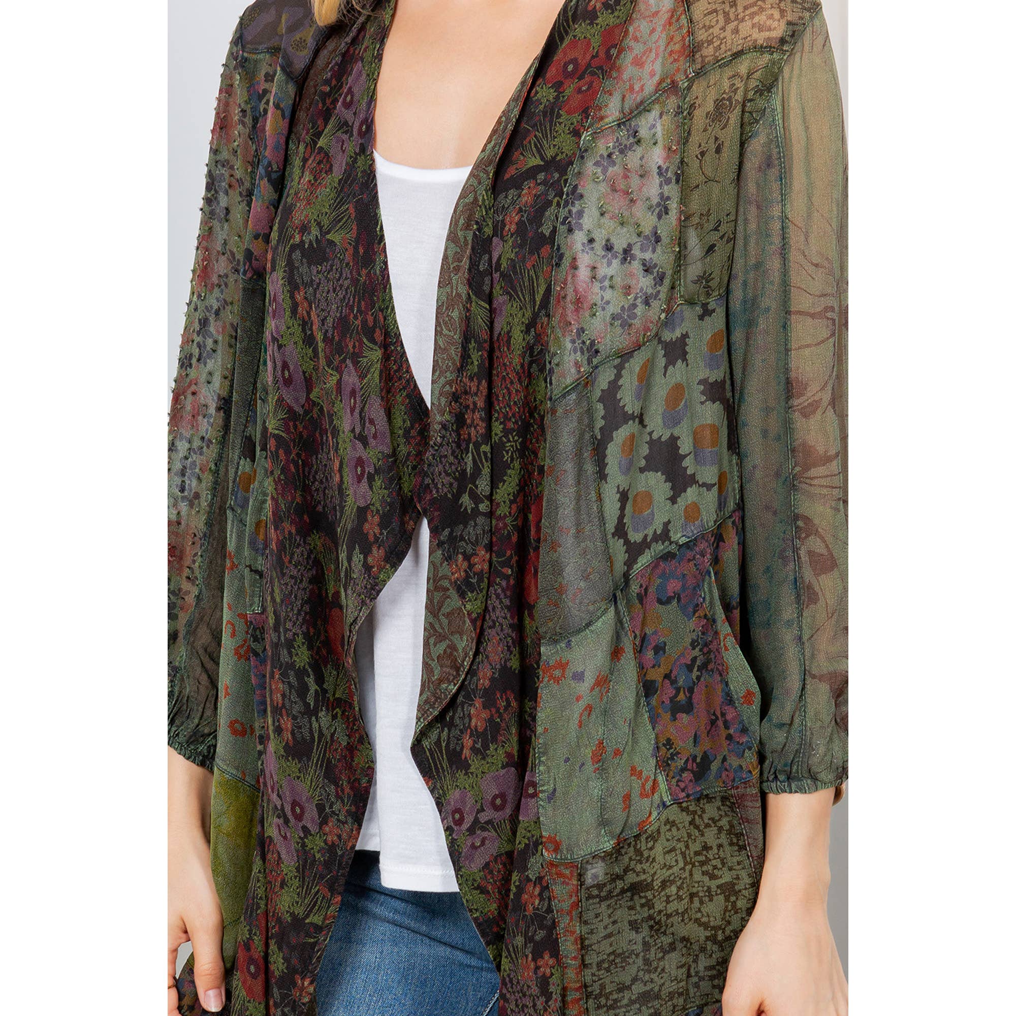 Young Threads - Vendita all'ingrosso Kimono - Donna - Kimono Shrug in Patch Mix N Match Sovratinto10