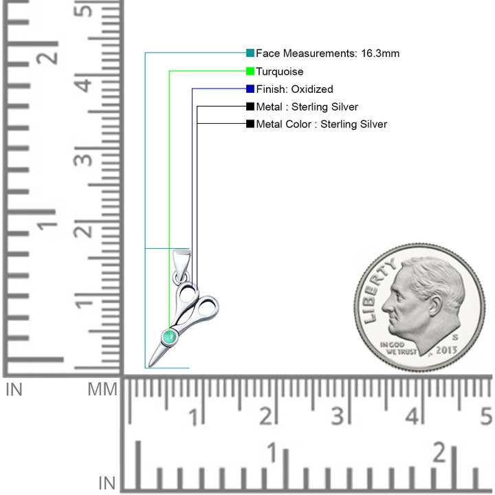 Blue Apple Imports – wholesale Individual charm/pendant – Turquoise Scissors Pendant Oxidized1
