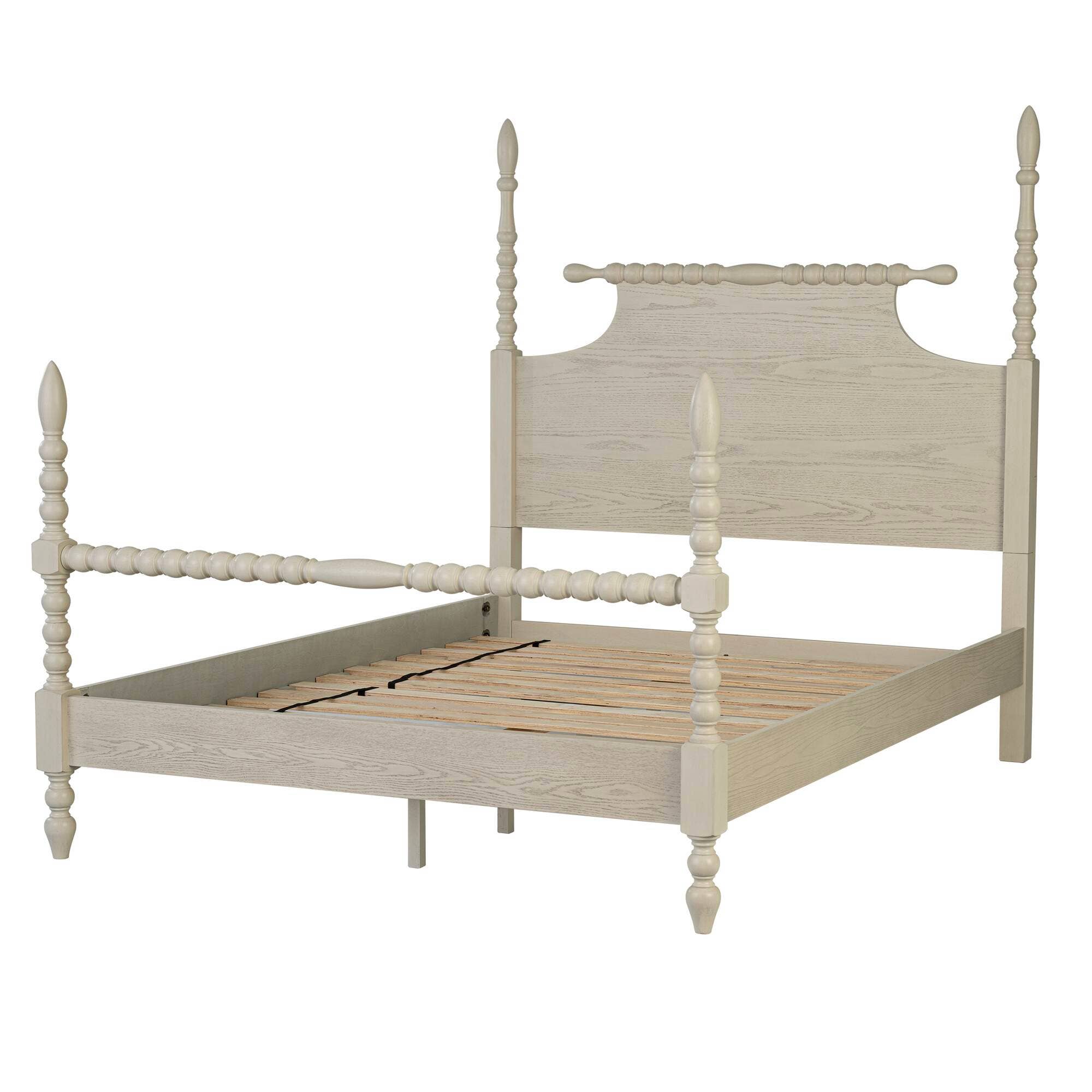 Olliix - Wholesale Bed - Rolling Pin Style Turned Post Bed Bedframe, Antique Cream*4