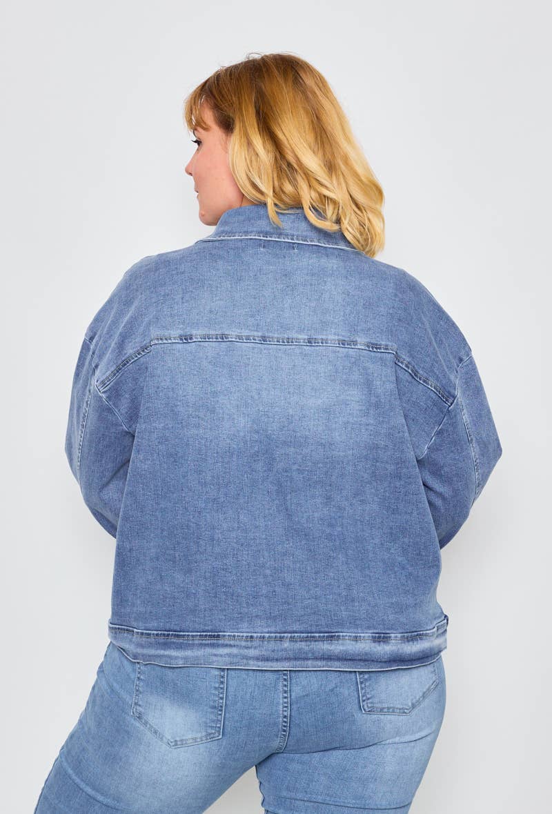 jeans Stora Storlekar - Överdimensionerad Jeansjacka med Fickor för wholesale på Faire3