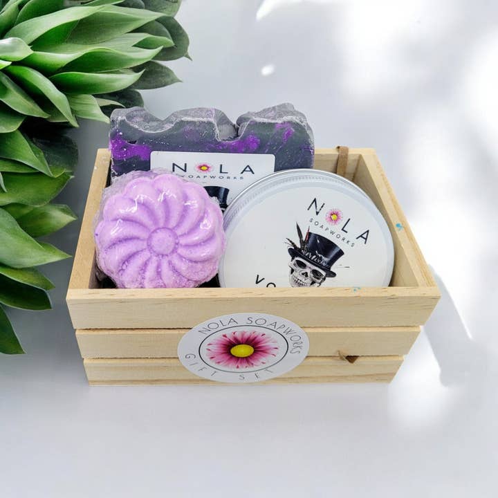 Essentially NOLA Soap Works - Wholesale Soap Set - NOLA SoapWorks Gift Crate - Soap + Candle + Bath Bomb