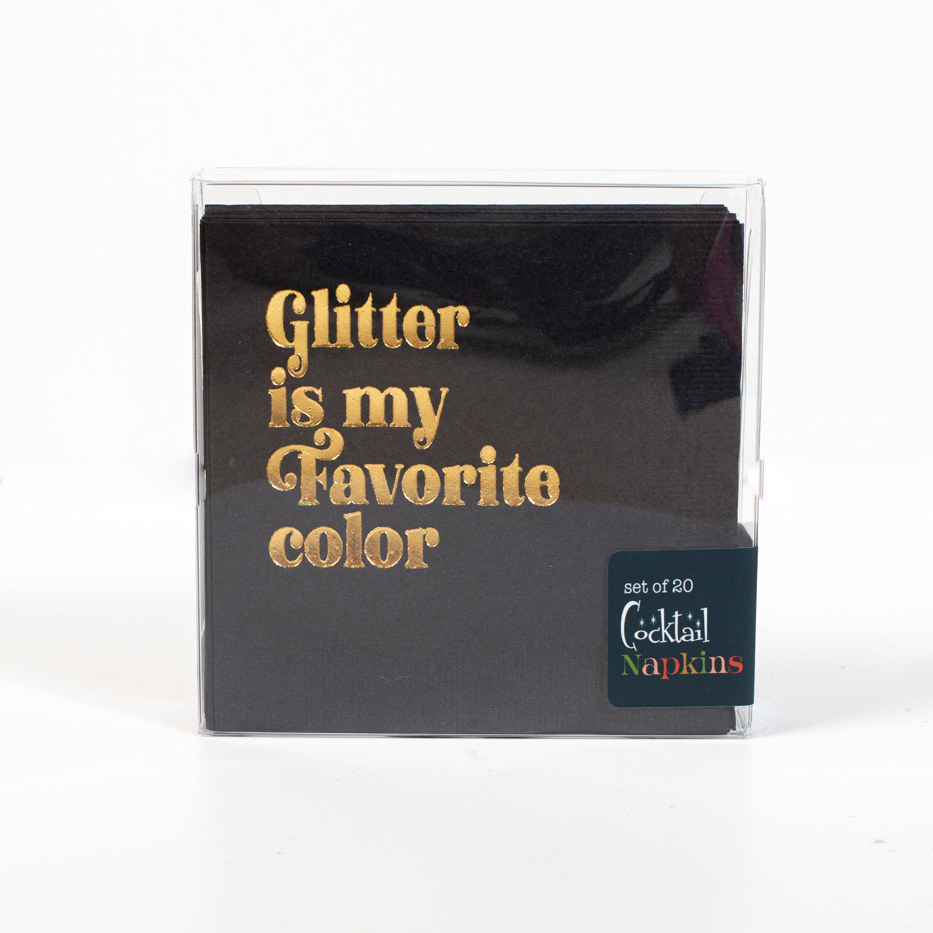 Mod Lounge Paper Company - Wholesale Disposable Napkin - Glitter is My Favorite Color Foil Black Cocktail BevNapk1