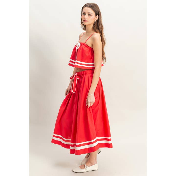 HYFVE - Wholesale Top & Skirt Set - Women's - HF25E478-SET-Contrast Detail Top And Midi Skirt Set