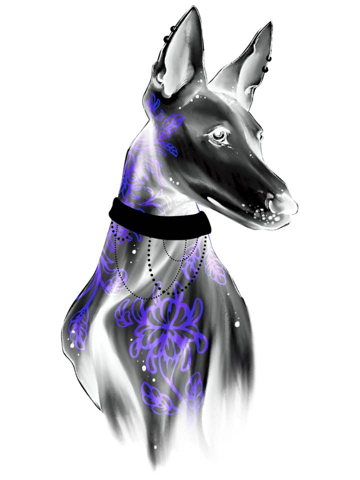 Autocollant en vinyle brillant tatoué Whippet Dog pour la vente par Lil Biscuits Design