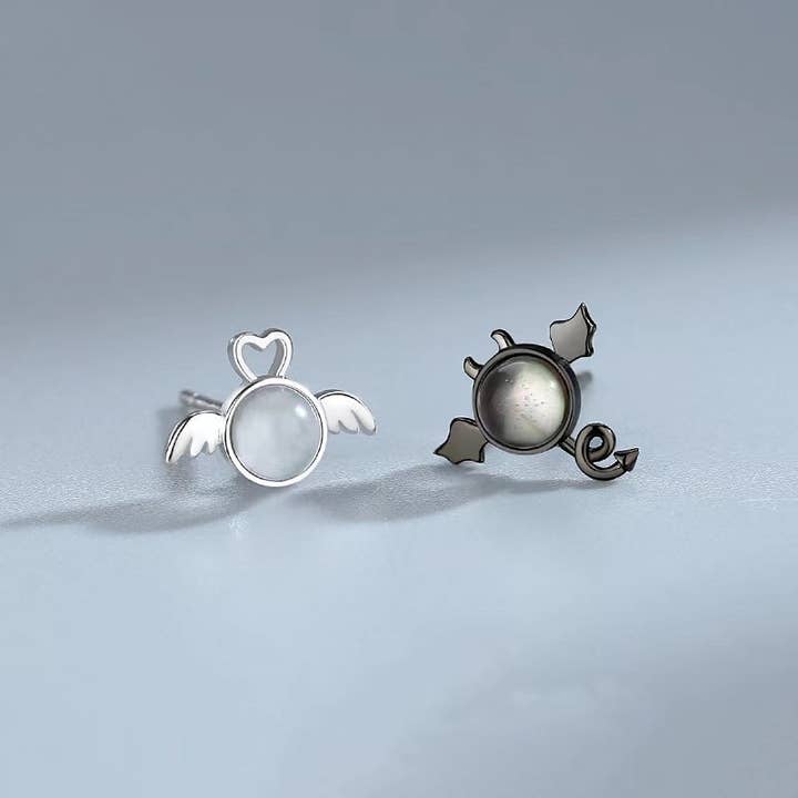 Perimade & Co. LLC - Wholesale Stud/Post Earrings - Cute Angel Devil Evil Stud Earrings in 925 Sterling Silver