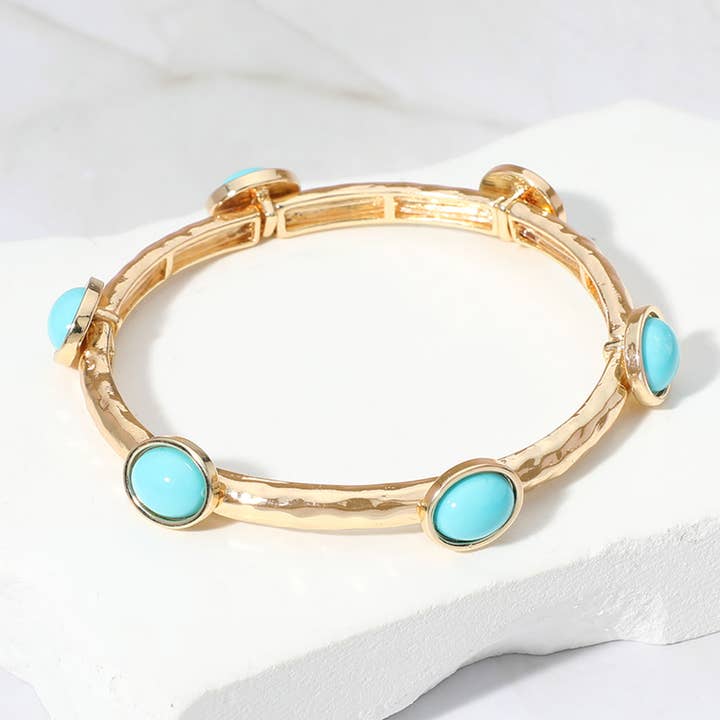 Sensibling Corp. - Wholesale Bangle Bracelet - Oval Stone Cluster Pointed Stretch Bracelet