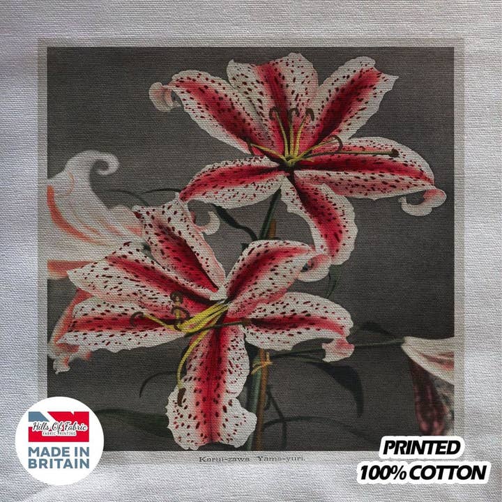 Lily Japanese Style Flowers Fabric Panel for wholesale by Hills Of Fabric