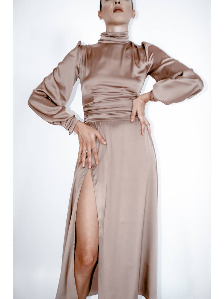 Cream Brown The Maiara Dress for wholesale on Faire2