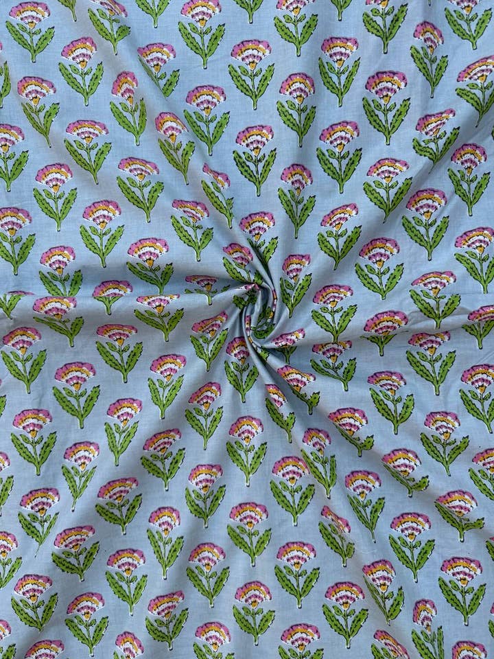Sanganeri Floral Craft Indian Hand Print Dressmaking Fabrics for wholesale by Bhawana Handicrafts
