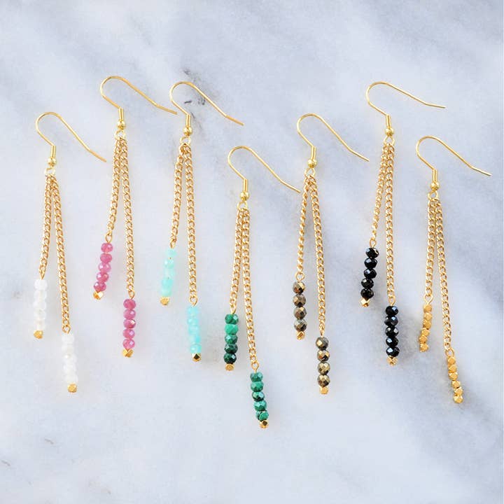 Boucles d'oreilles double chaîne gemme pour la vente par Libby & Smee