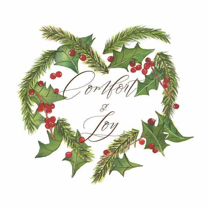 (1040) Comfort and Joy Christmas Card, Christmas Wreath Card for wholesale by Catholic Handmade