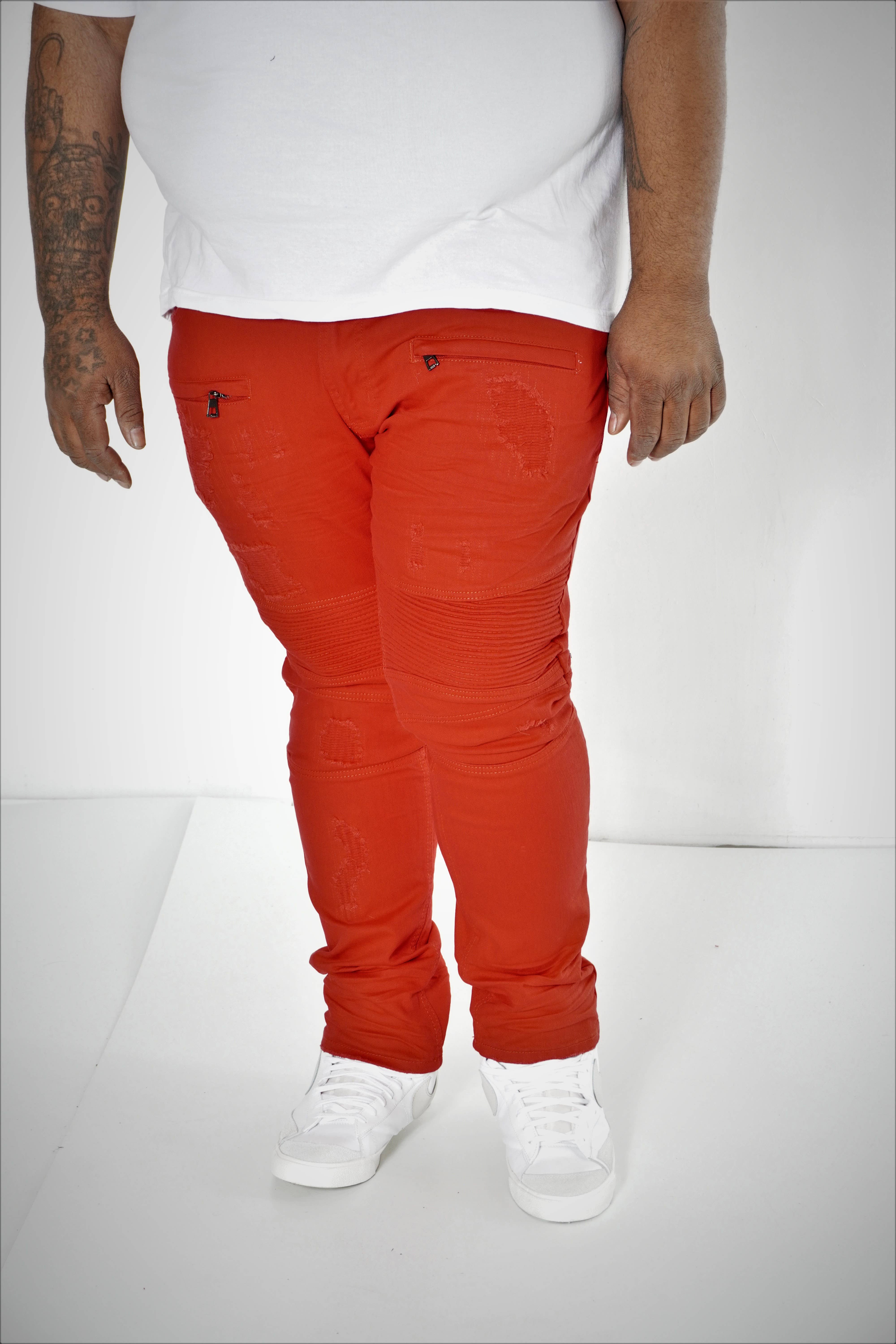 Makobi Black And Red Biker Jeans M1786 Makobi Rip Reparation Biker