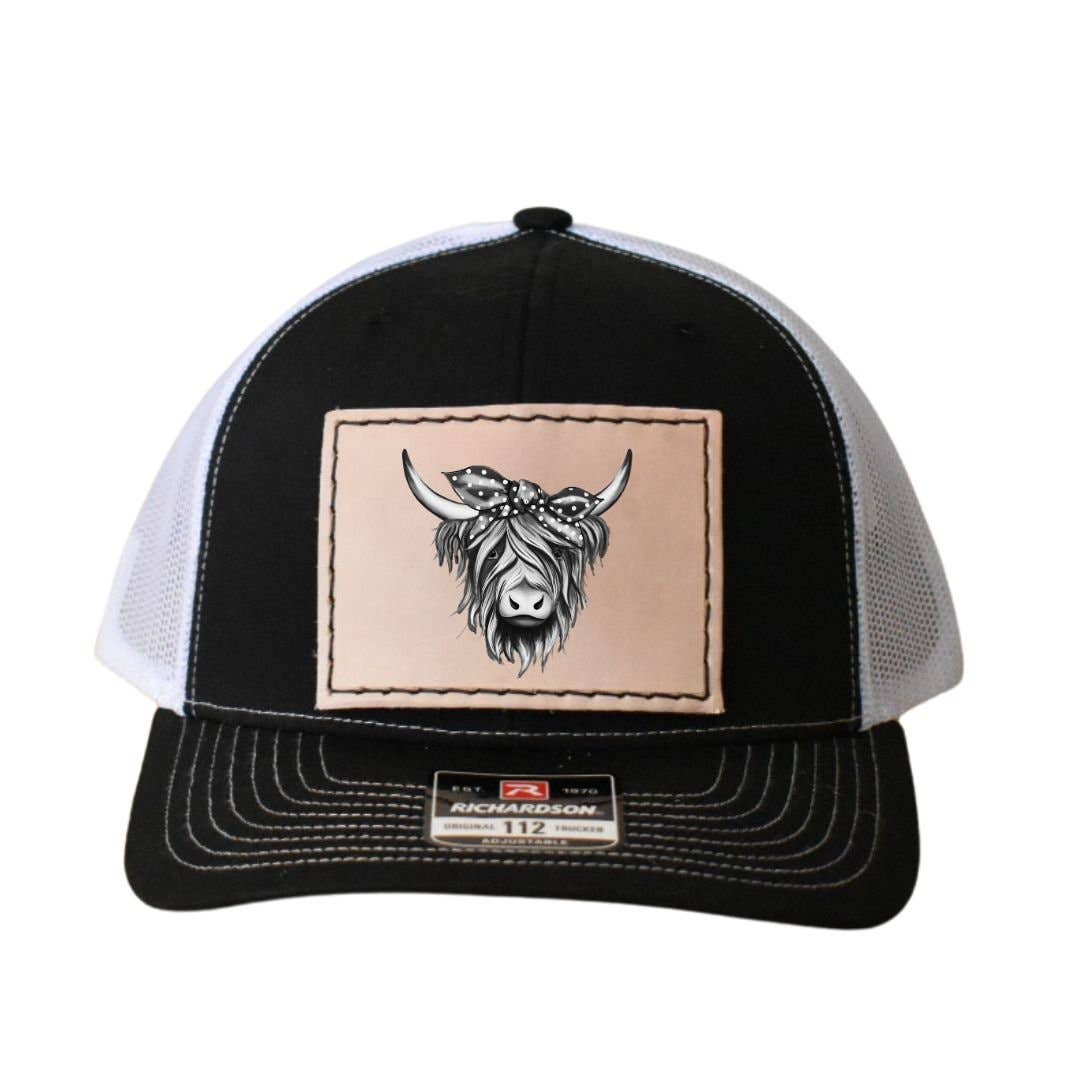 Prairie Buffalo - Wholesale Patch - Leather Hat Patches - Highland Cow with Bow2