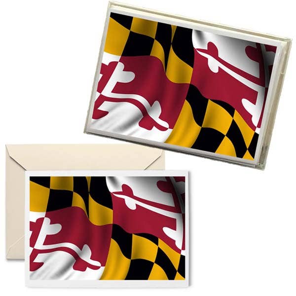 B McVan Designs - Wholesale Stationery/Notecard Set - Box Note Cards- Maryland Flag Waving
