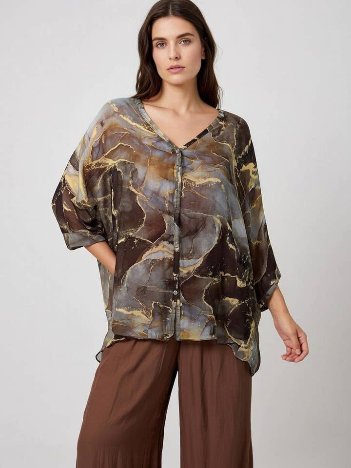 Marble Print Silk Shirt for wholesale by Obsession