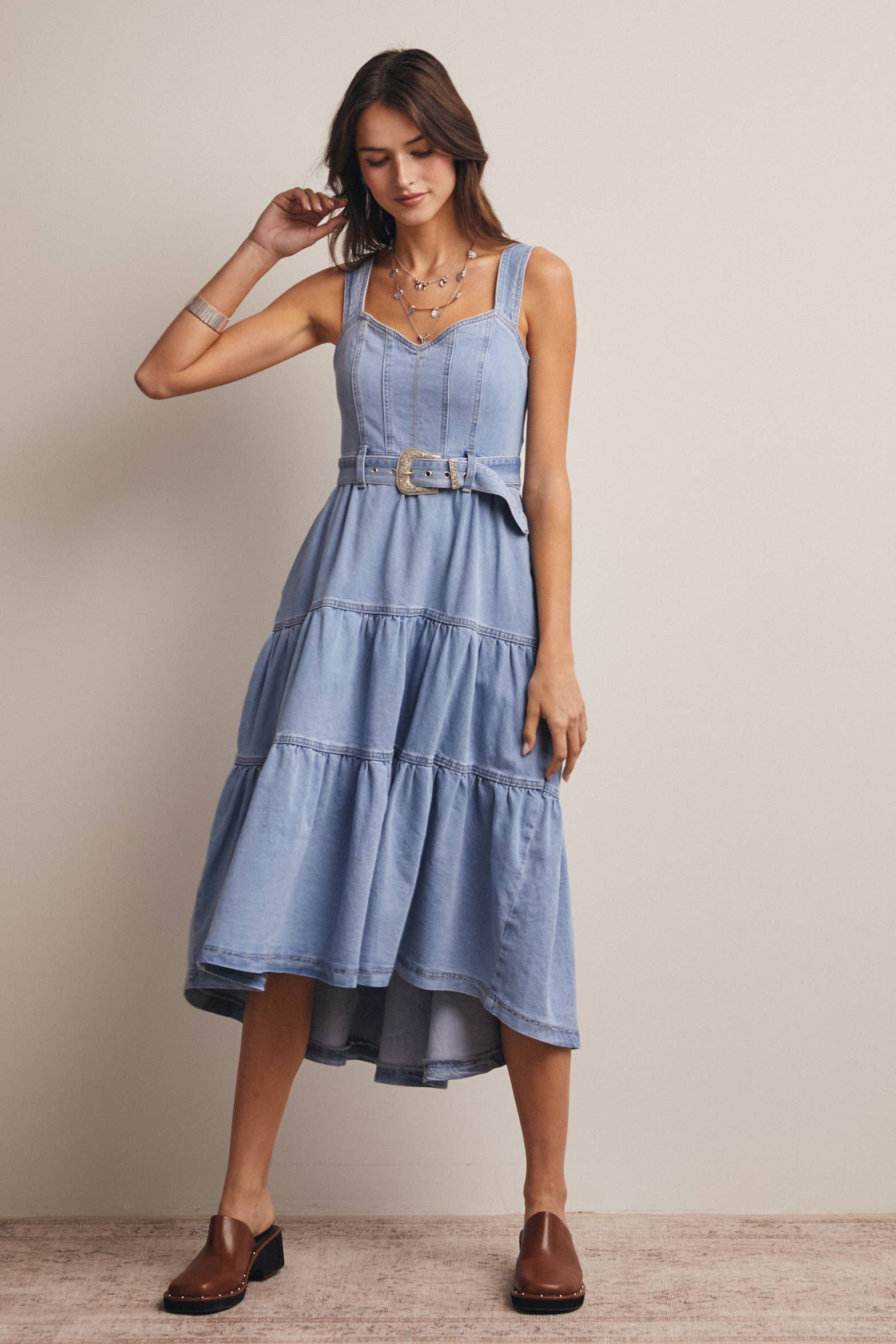 Forte - Wholesale Dress - Women's - Tiered Denim Maxi Dress FD002313