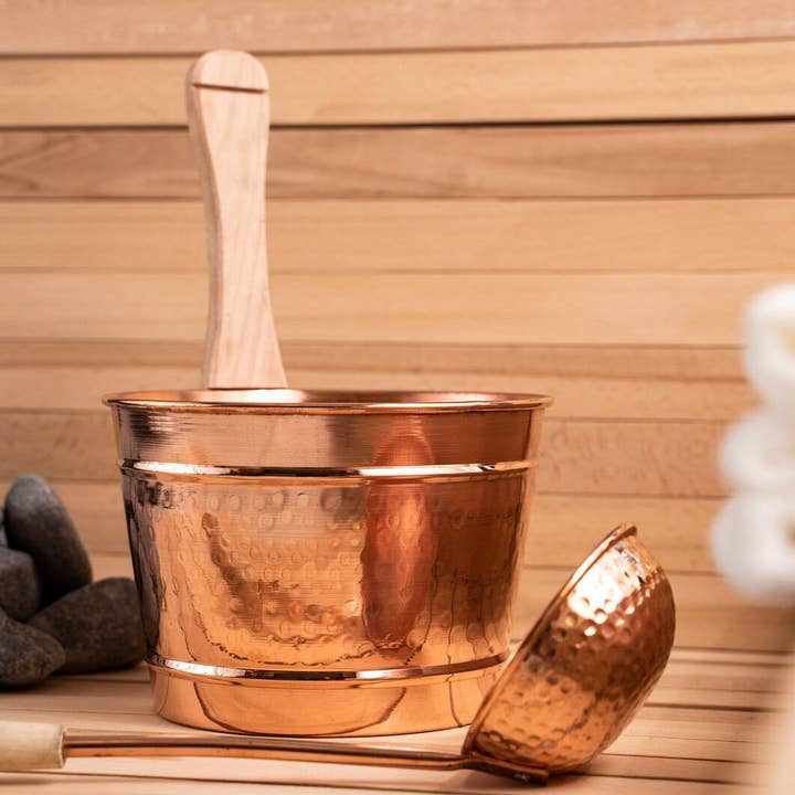 ANATOLIACRAFT - Wholesale Bath & Body Set - Handmade Copper Sauna Bucket and Ladle Set | Solid Copper Spa Accessories | Hammam Copper Bathroom Accessories