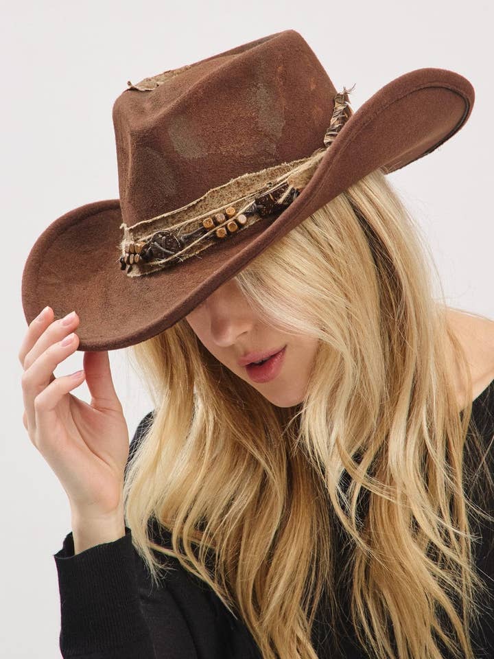 MH0239 Chapeau Cowboy/Fedora Blanche Héritage Usé et Modulable pour la vente par MiMi Wholesale