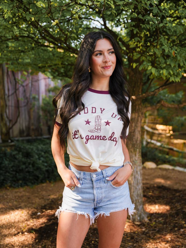 Summer Tees - Wholesale Screen Printed T-Shirt - Women's - GIDDY UP, IT'S GAME DAY TEE2