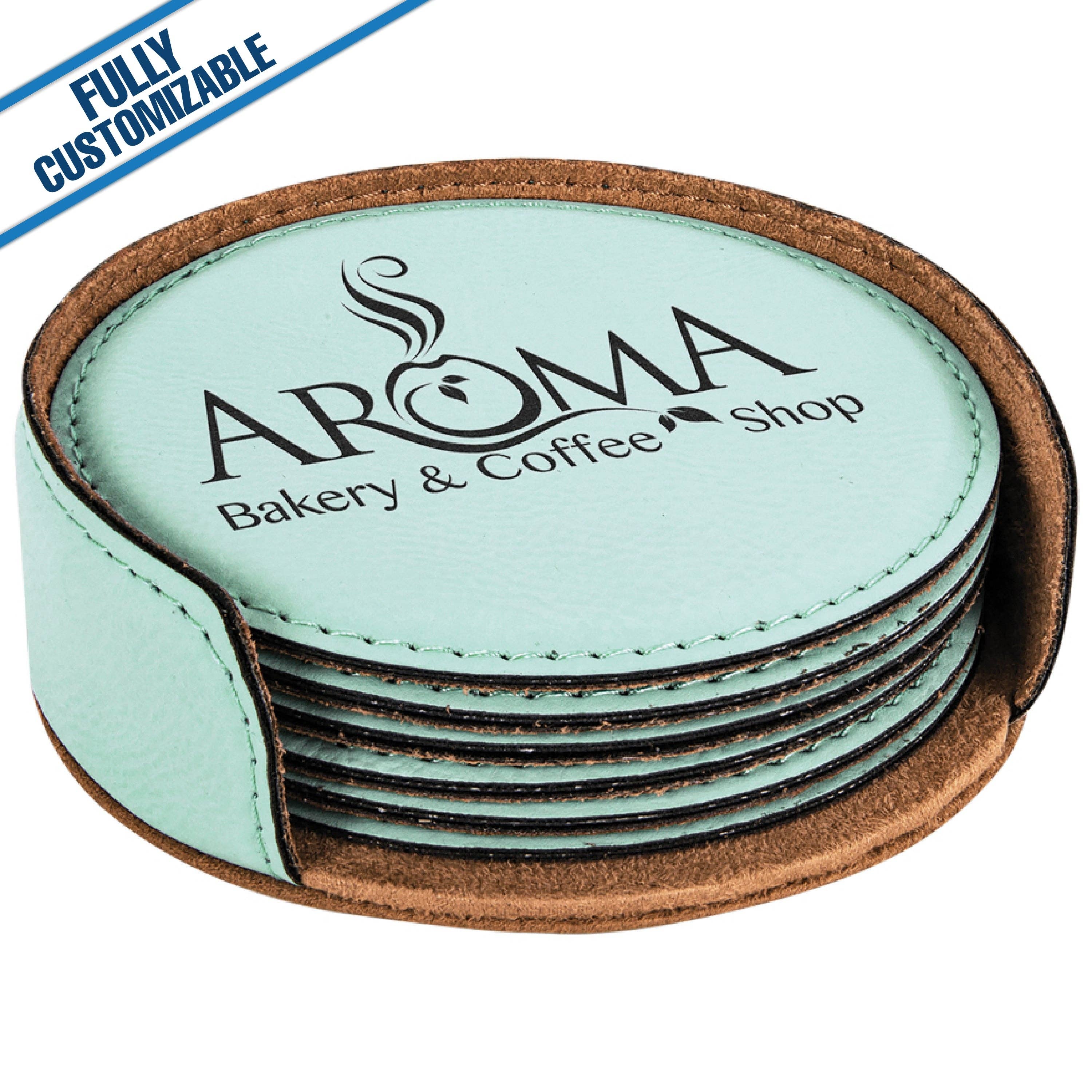 GiftWorksPlus - Wholesale Coasters - Engraved Leatherette Round Coasters - Fully Customizable25