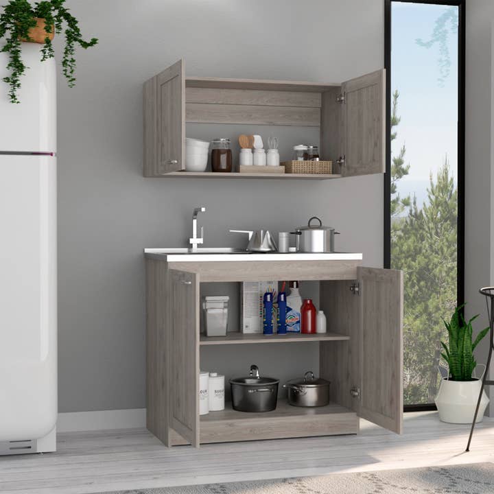 Treevol Furniture - Wholesale Cabinet - Zeus Cabinet Set, Two Shelves, Light Grey Finish