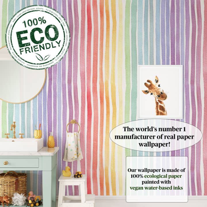 Wallpapers4Beginners - Vente Papier peint - Papier peint à rayures arc-en-ciel pastel, peinture aquarelle verticale4