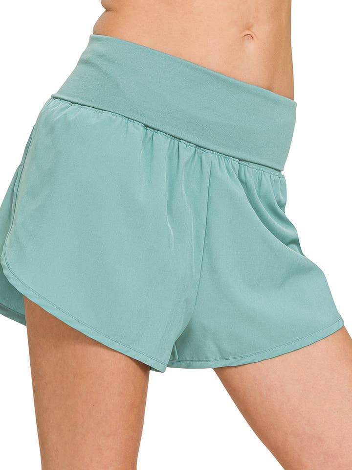 42POPS - Wholesale Shorts - Women's - 0801 High Waisted Band Fold Over Running Shorts SI-241019