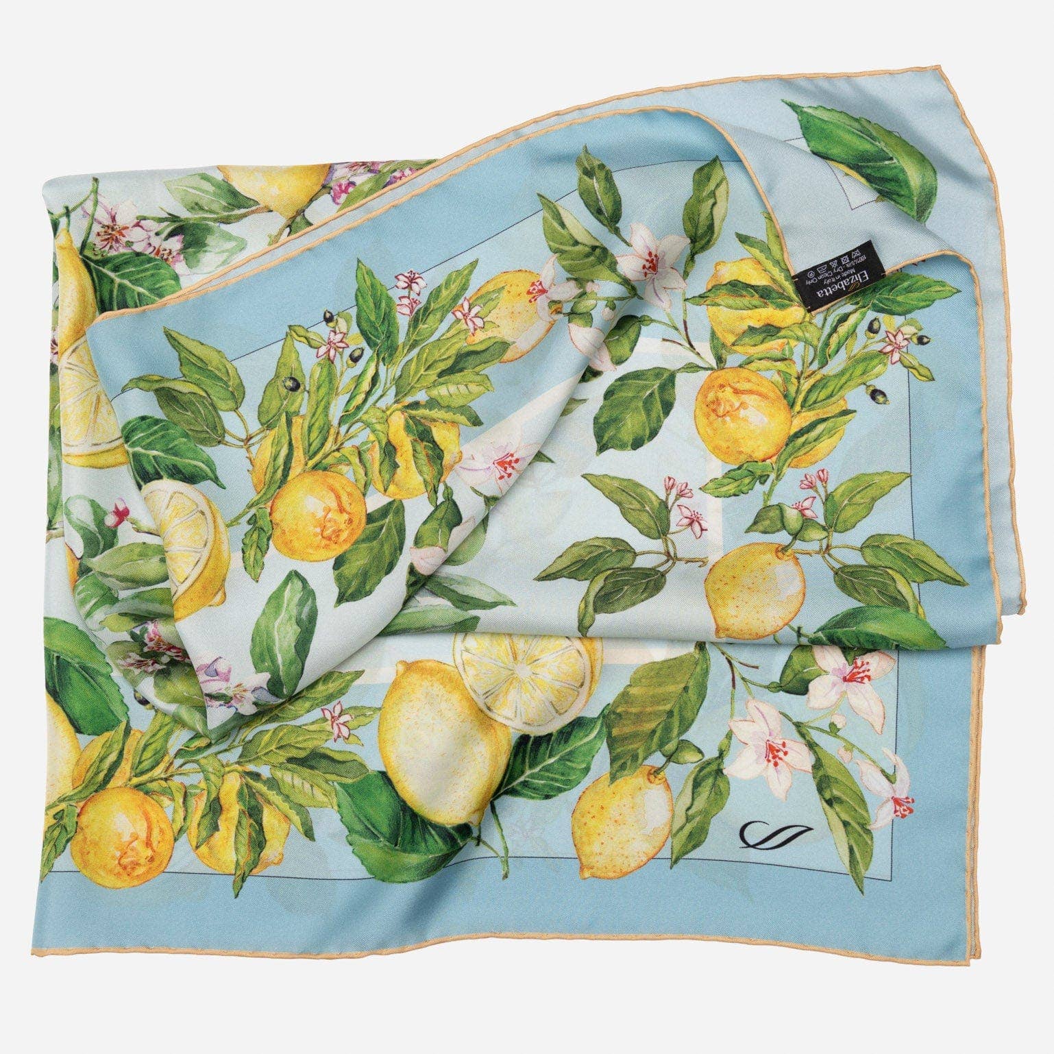 Elizabetta Made in Italy USA - Wholesale Scarf - Women's - Limoni Fioriti - Silk Foulard - Sky Blue2