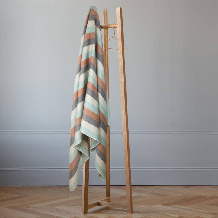 ECUALAMA - Wholesale Throw blanket - Yanacocha - Baby Alpaca Wool Throw Blanket / Sofa Cover - Queen 97 x 67 in - Multicolor Striped in Aqua blue, Ivory, Slate & Clay Tones11