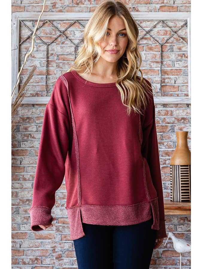 7th Ray - Wholesale Knit Top - Women's - Cotton Blend Raw Edge Hi Low Long Sleeve Top T5276XL
