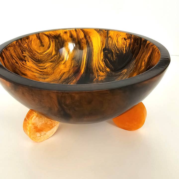 Gibb & Daan - Wholesale Serve Bowl - Hand Poured Resin Salad Serving Bowl - Gorgeous Orange Legs